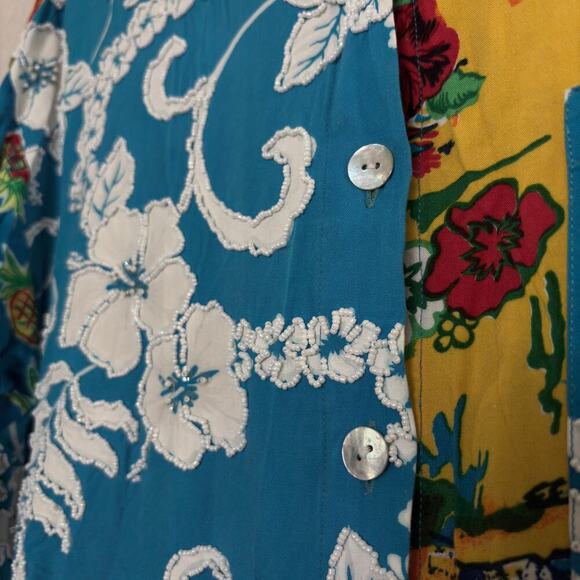 Surya Patchwork Hawaiian Shirt M Beaded Embroidery Surf Aloha Vtg Art Unisex - Picture 8 of 10